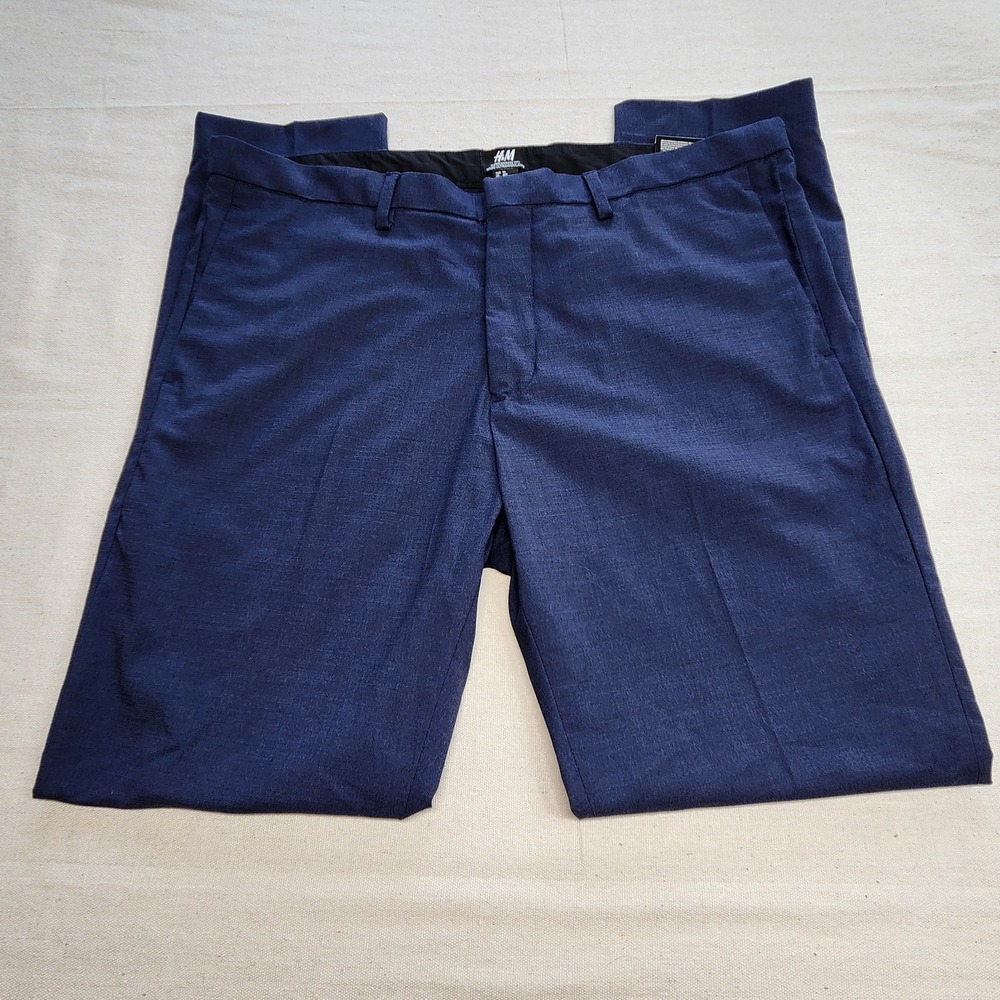 H&M Mens Super Skinny Fit Blue Wool Blend Flat Front Dress Pants 40x32 NWT